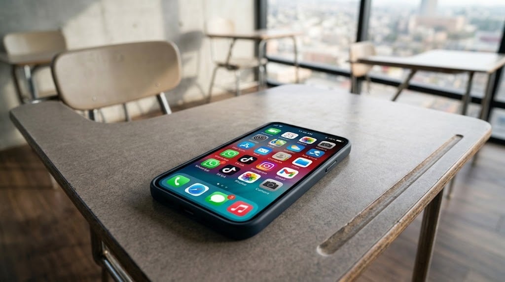 El uso de celulares durante la jornada escolar tendrá restricciones para estudiantes de primaria y secundaria. Foto: Generada con IA
