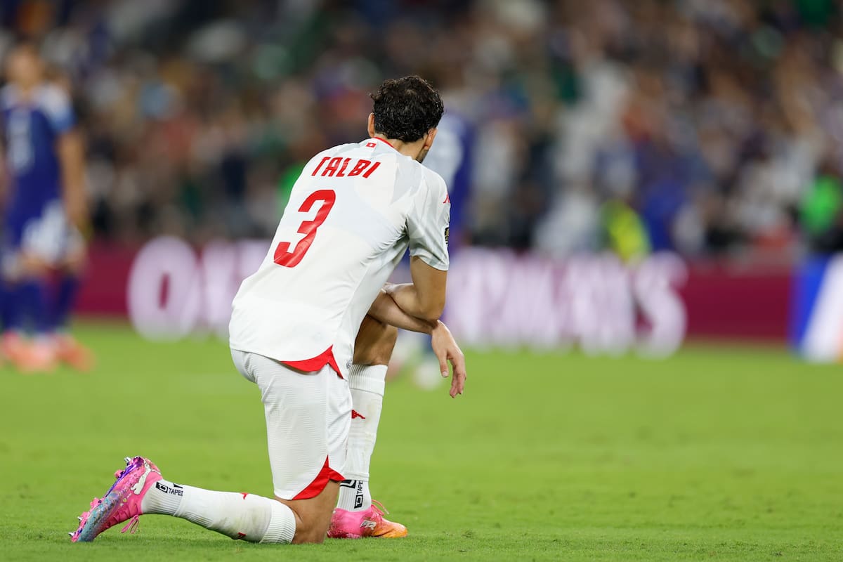 Montassar Talbi de Túnez reacciona este sábado, al finalizar un partido del grupo F del Mundial de la FIFA 2026 entre Túnez y Japón en el estadio BBVA en Monterrey (México). EFE/ Sashenka Gutiérrez