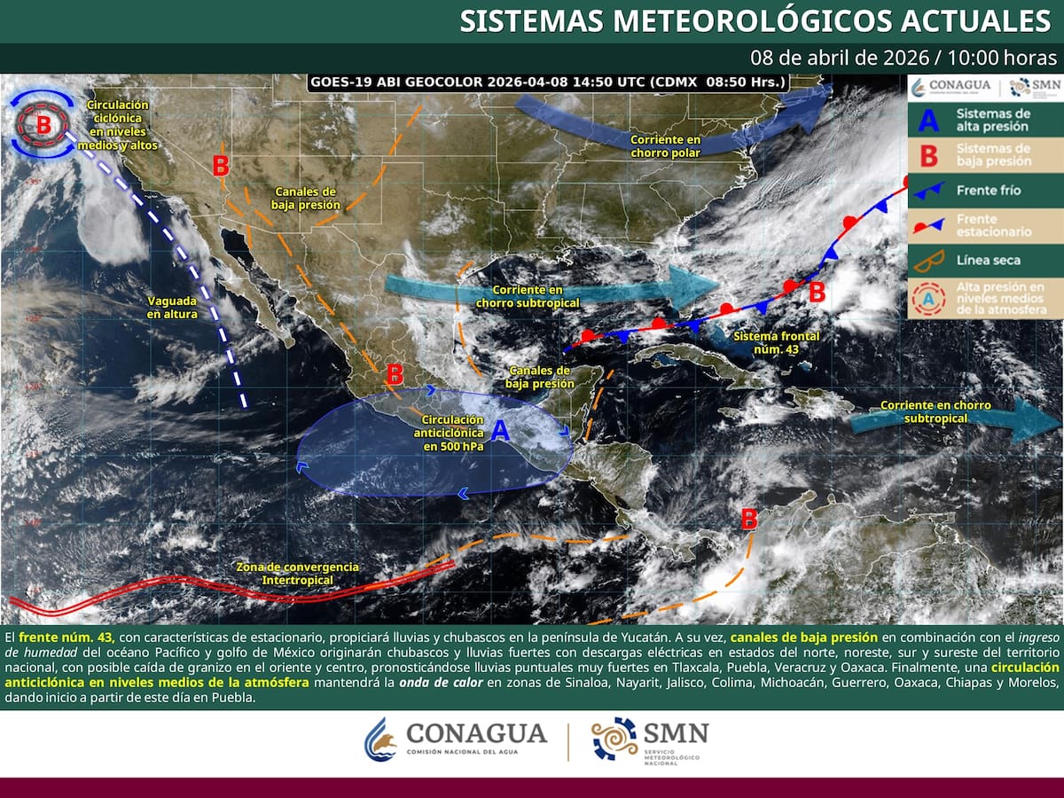 SMN alerta por choque de frente frío y onda de calor este 10 y 11 de abril: lluvias, vientos fuertes y hasta 45 °C en estos estados de México. | Crédito: SMN