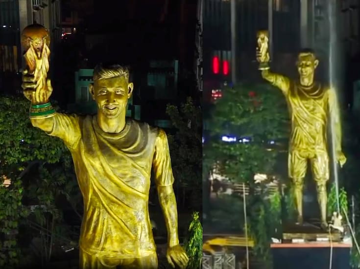 Así es la gigantesca estatua de Messi, del tamaño de un edificio, que se inaugurará en India: la llaman “la estatua más alta del mundo”