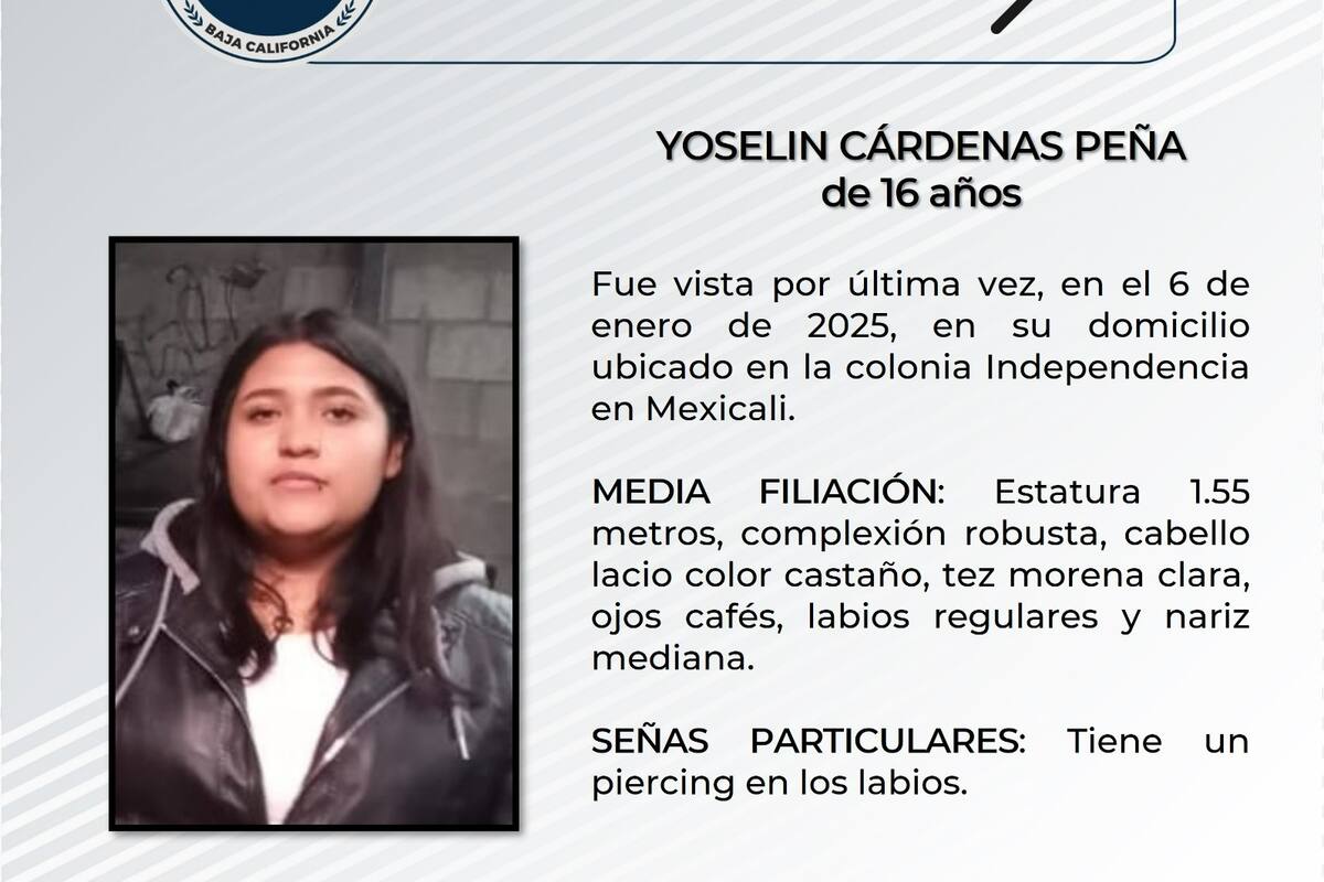 Se solicita ayuda para localizar a Yoselin Cárdenas Peña