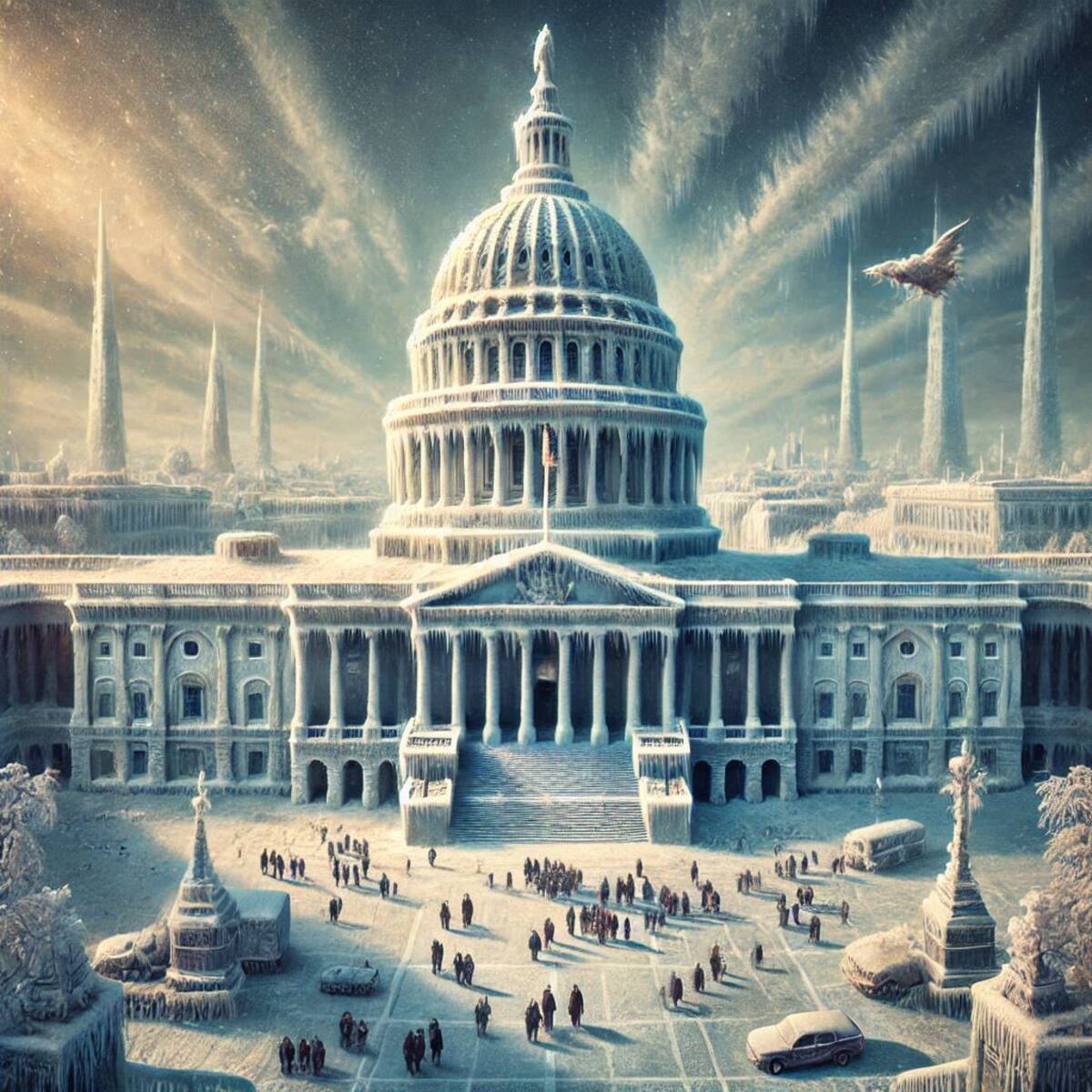 Imagen ilustrativa del capitolio soportando temperaturas extremas hecha con IA (Chatgpt).