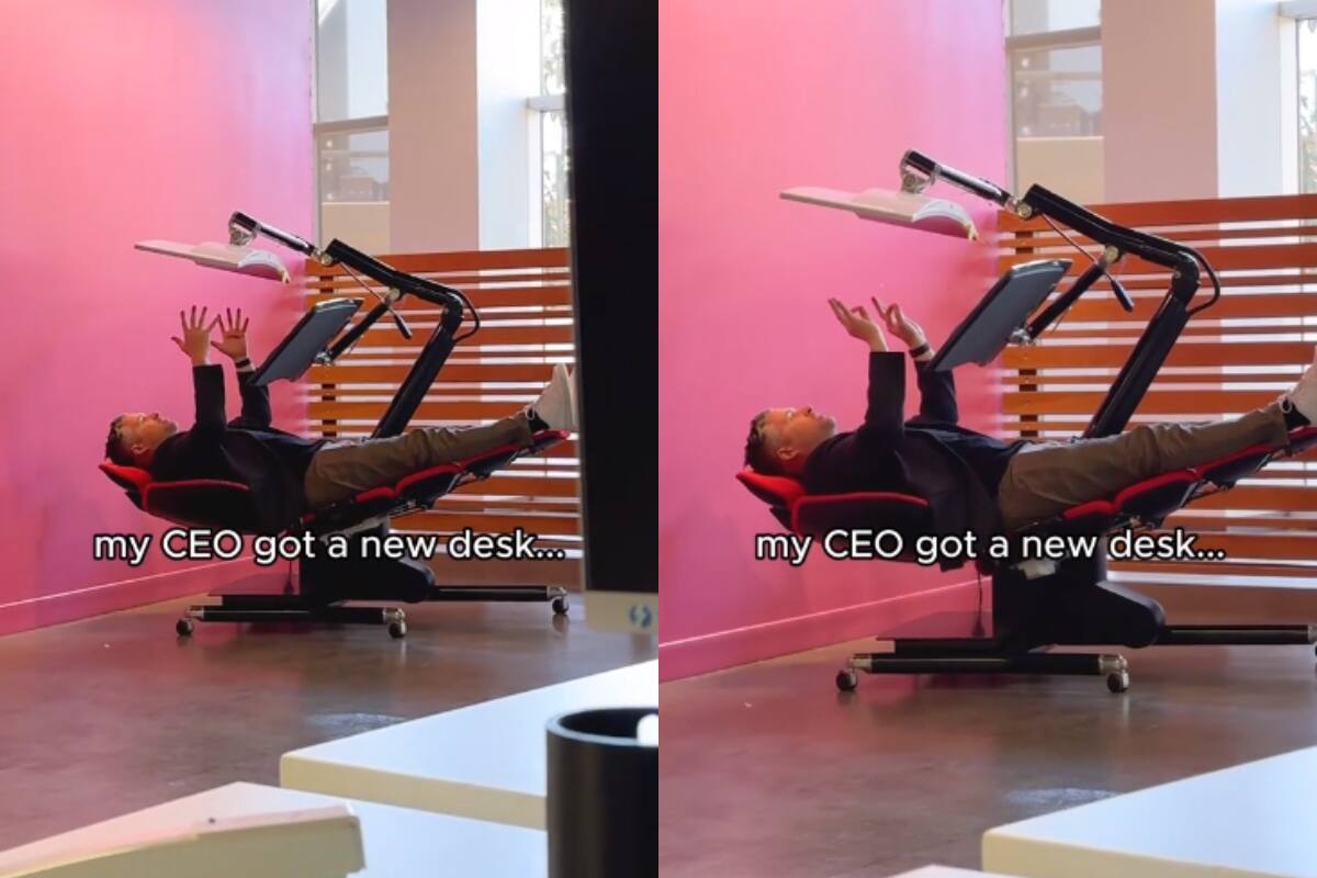 Hombre captura al CEO de la empresa tomando una videollamada acostado con esta particular silla