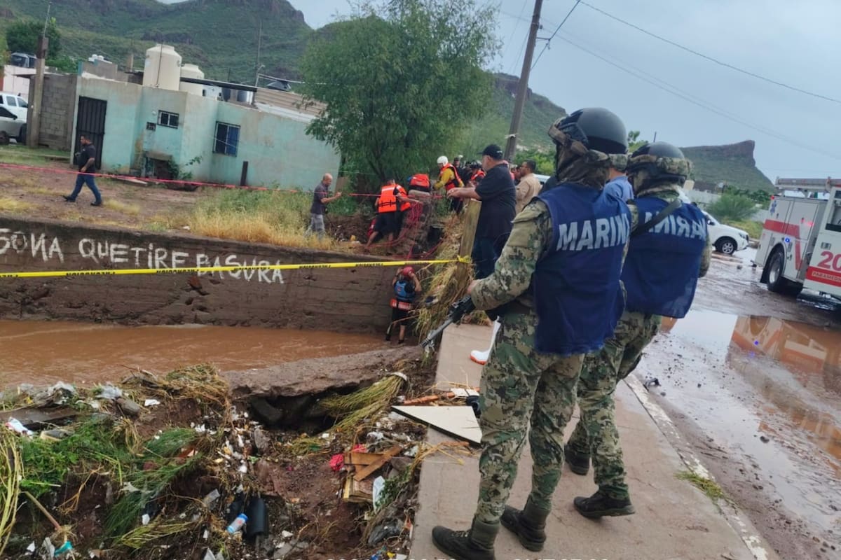 Marina activa la Fase de Auxilio en Guaymas, Sonora, tras las fuertes lluvias y concentra el apoyo en cuatro colonias con inundaciones