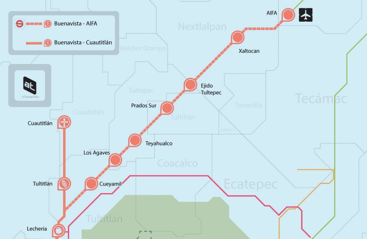 Recorrido hacia el AIFA mediante ramal ferroviario de 23.7 kilómetros. | Foto: Especial