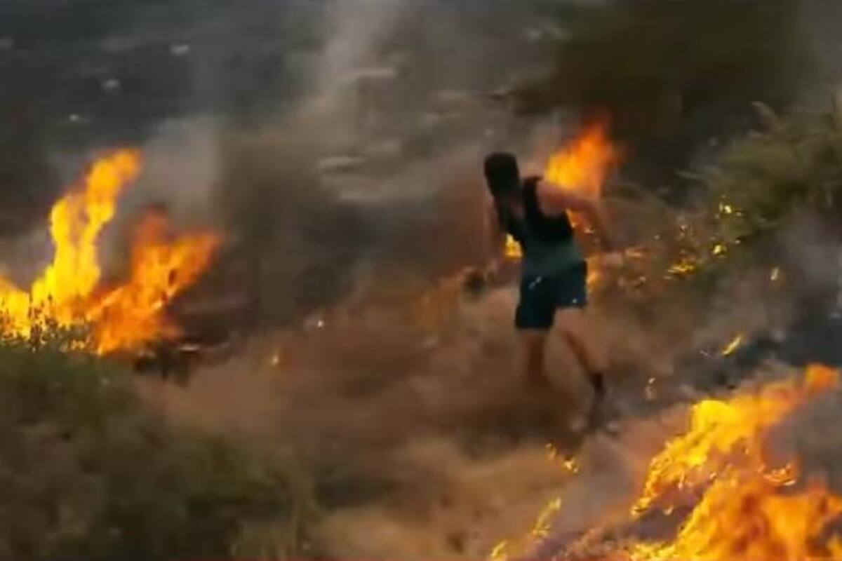 Atleta trata de apagar incendio a pisadas