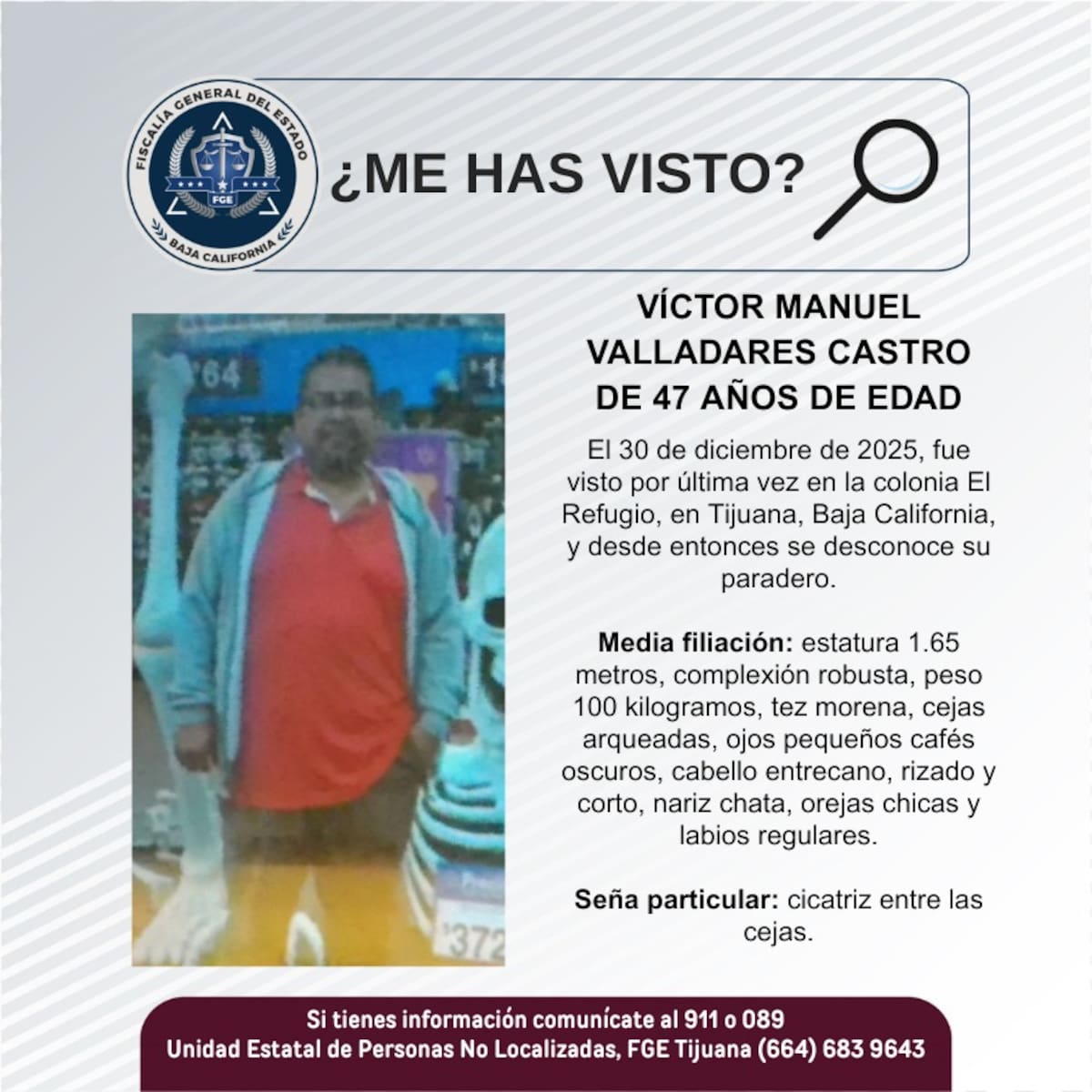 Fue visto por última vez el 30 de diciembre de 2025.