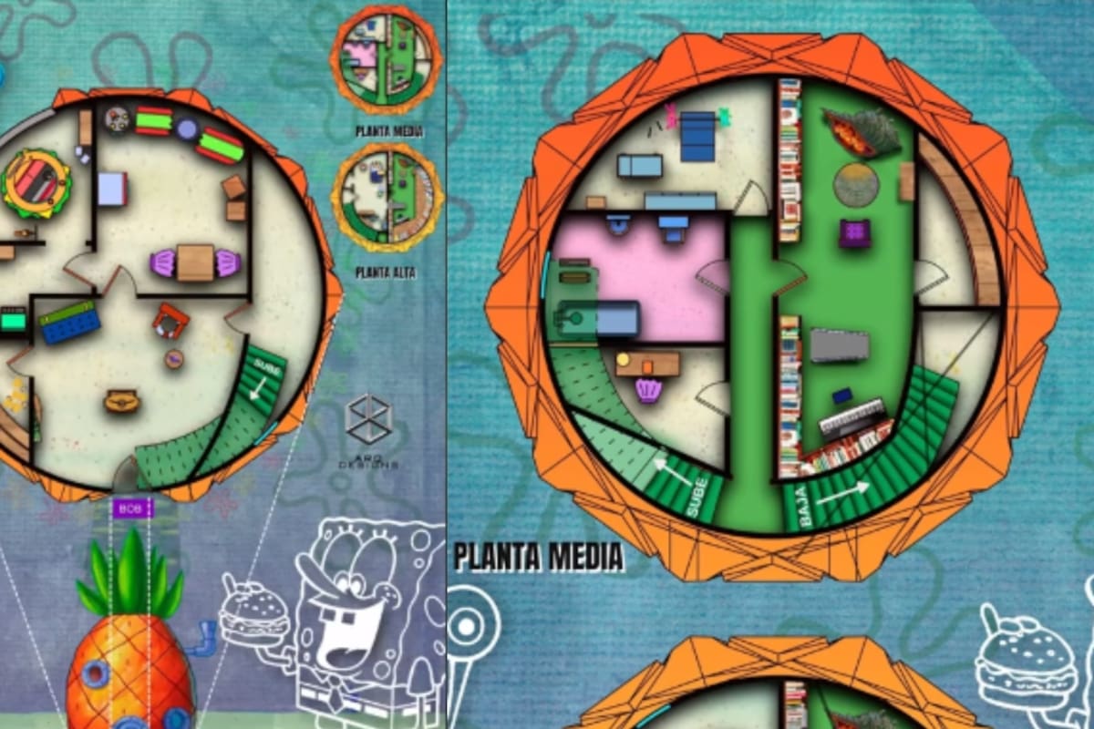 Arquitecto se vuelve viral por hacer planos de las casas de los personajes de Bob Esponja