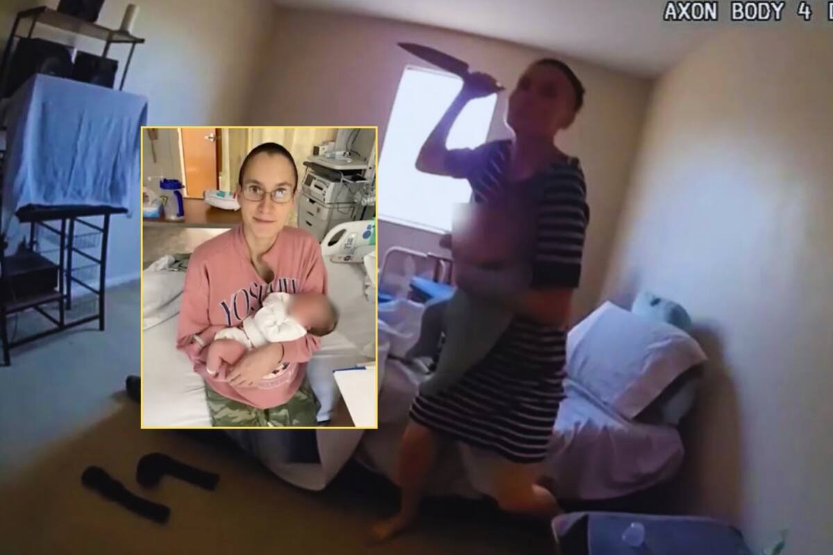 VIDEO: Mujer con su bebé en brazos ataca a policía con un cuchillo; oficial abre fuego y mata a madre e hija (Imágenes fuertes)