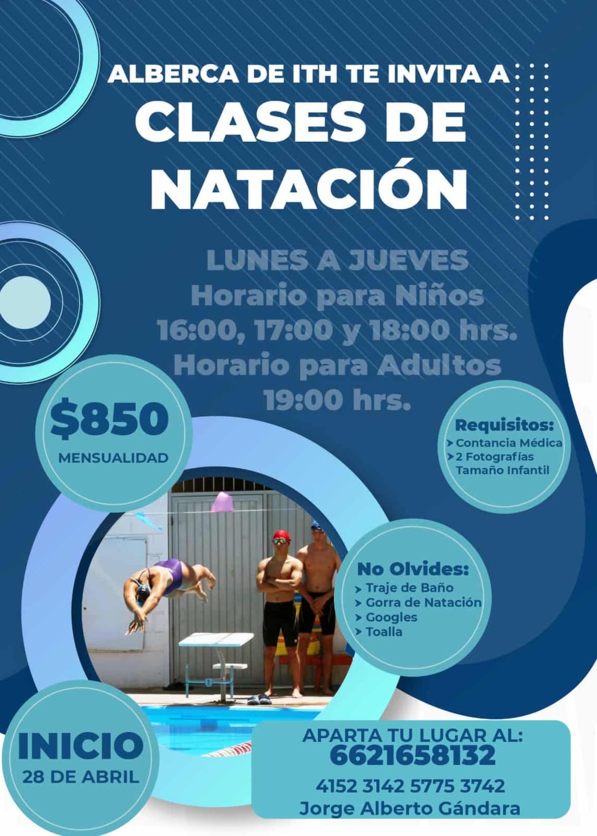 Las clases de natación se imparten de lunes a jueves, de 16:00 a 19:00 horas, con un costo mensual accesible de 850 pesos. Foto: cortesía