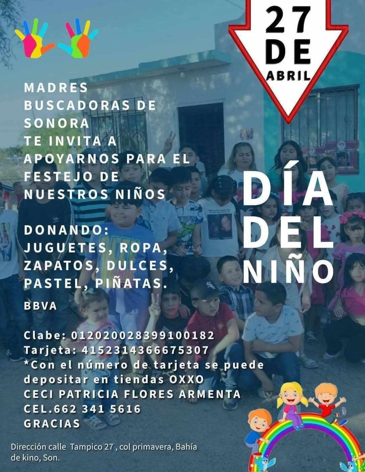 El colectivo Madres Buscadoras de Sonora solicita donativos para hacer posible la celebración y brindar alegría a los niños. Foto: Cortesía