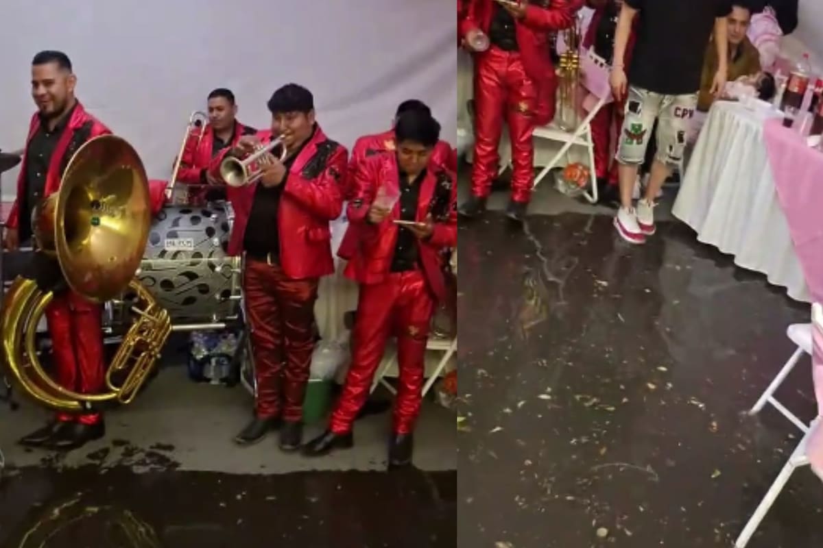 Trompetista de banda sinaloense se vuelve viral en TikTok por tocar la canción de Titanic mientras la fiesta se inundaba en el Edomex, sumando miles de reproducciones | VIDEO