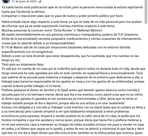 Captura de pantalla tomada de Facebook.