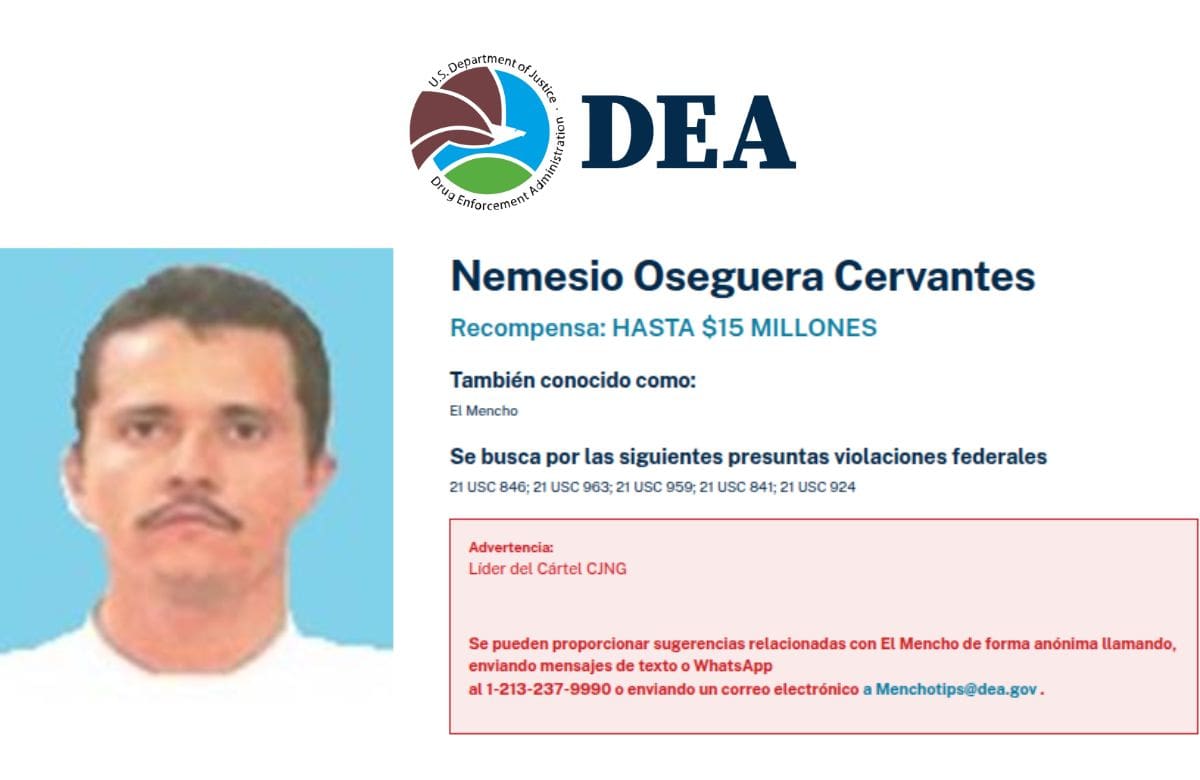 Este domingo, medios nacionales reportan que "El Mencho" habría sido abatido en Jalisco. | Foto: DEA