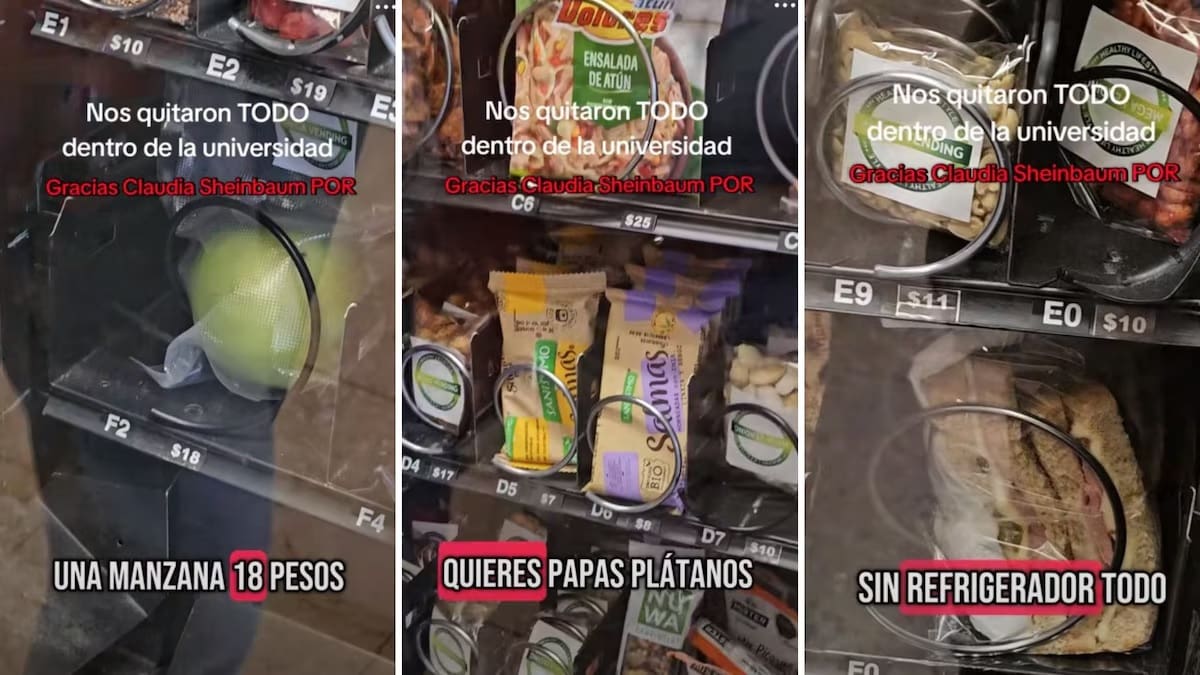 Sin fritutas y con frutas, así se ven las máquinas expendedoras en las escuelas tras la prohibición de comida chatarra. | TikTok
