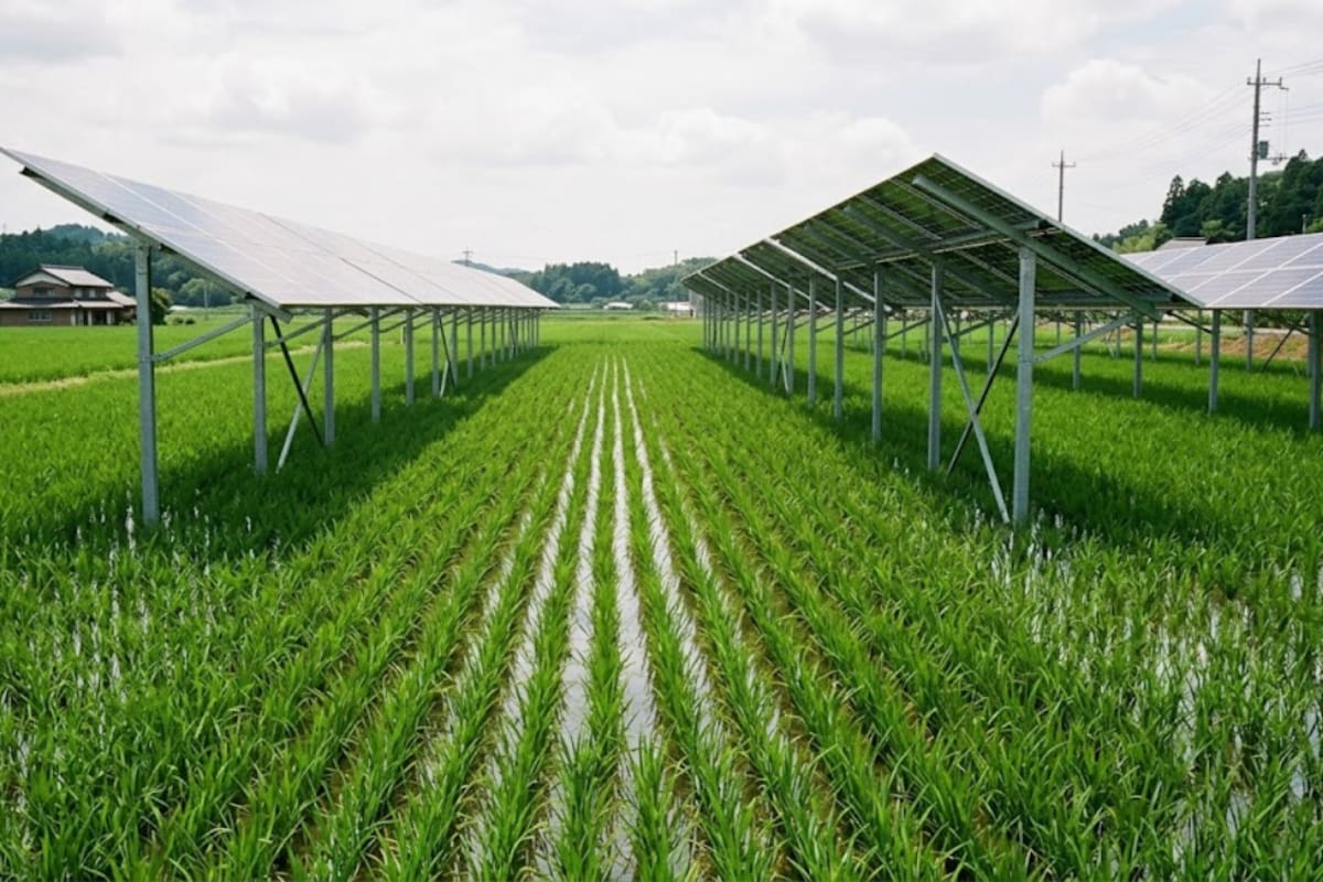 Japón encontró una manera de producir electricidad sin dejar de cultivar arroz: paneles solares móviles colocados sobre los campos cambian de posición durante la temporada agrícola para reducir la sombra sobre los cultivos y aprovechan la luz reflejada con módulos bifaciales