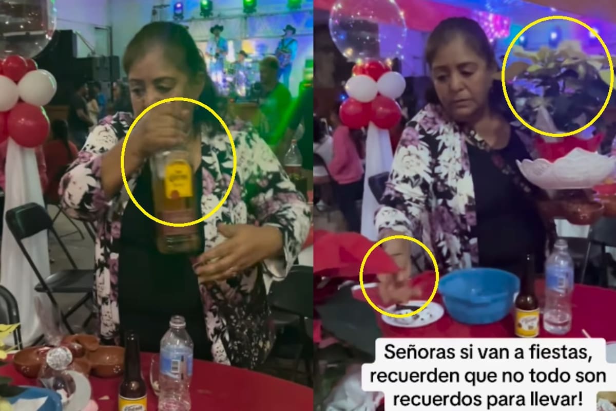 “Se le olvidó llevarse la mesa también”: Mujer se vuelve viral al ser captada llevándose más que el centro de mesa de la fiesta