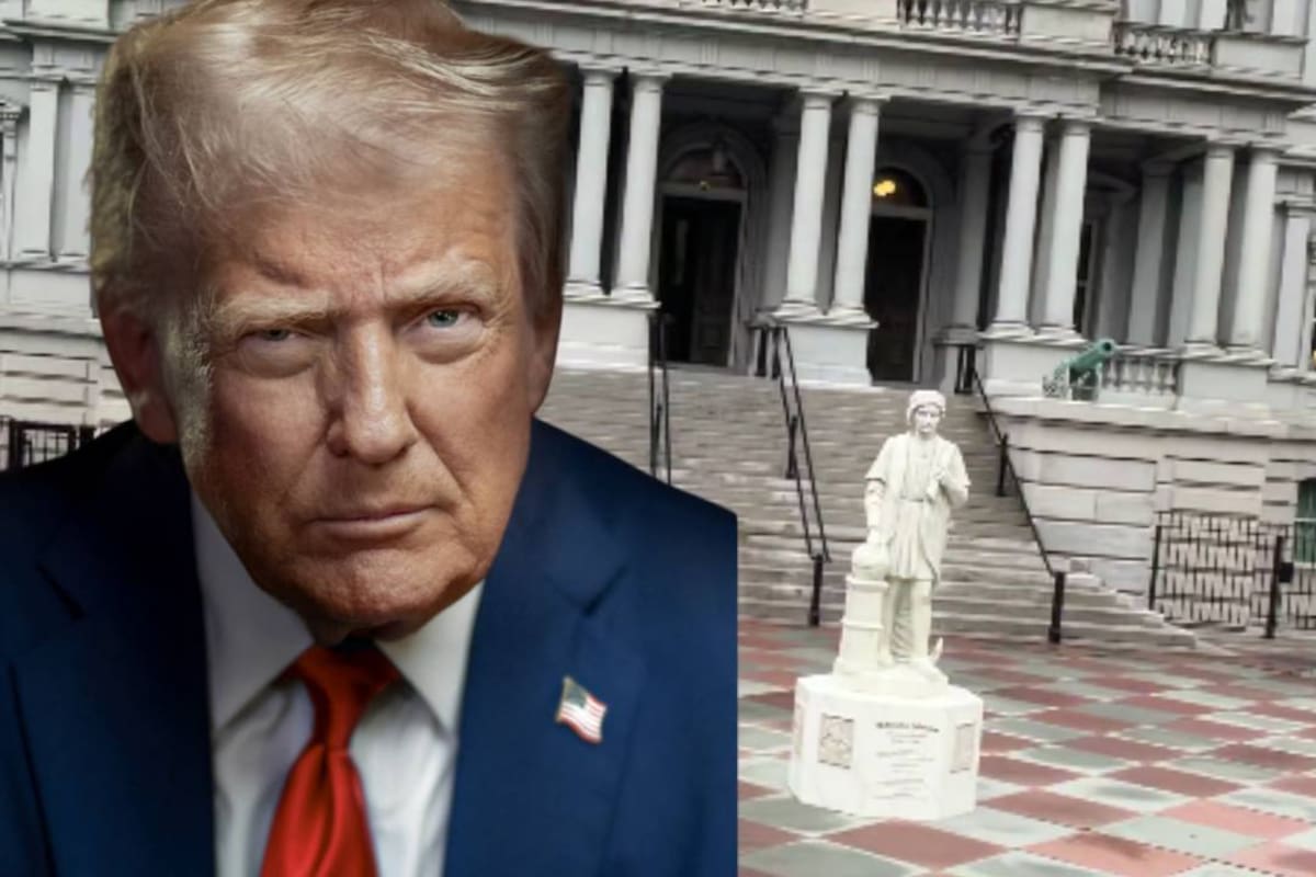 ¿Por qué Trump colocó la estatua de Cristóbal Colón cerca de la Casa Blanca? La estatua original fue derribada por manifestantes hace 6 años en Baltimore como forma de protesta por la muerte de George Floyd a manos de la policía