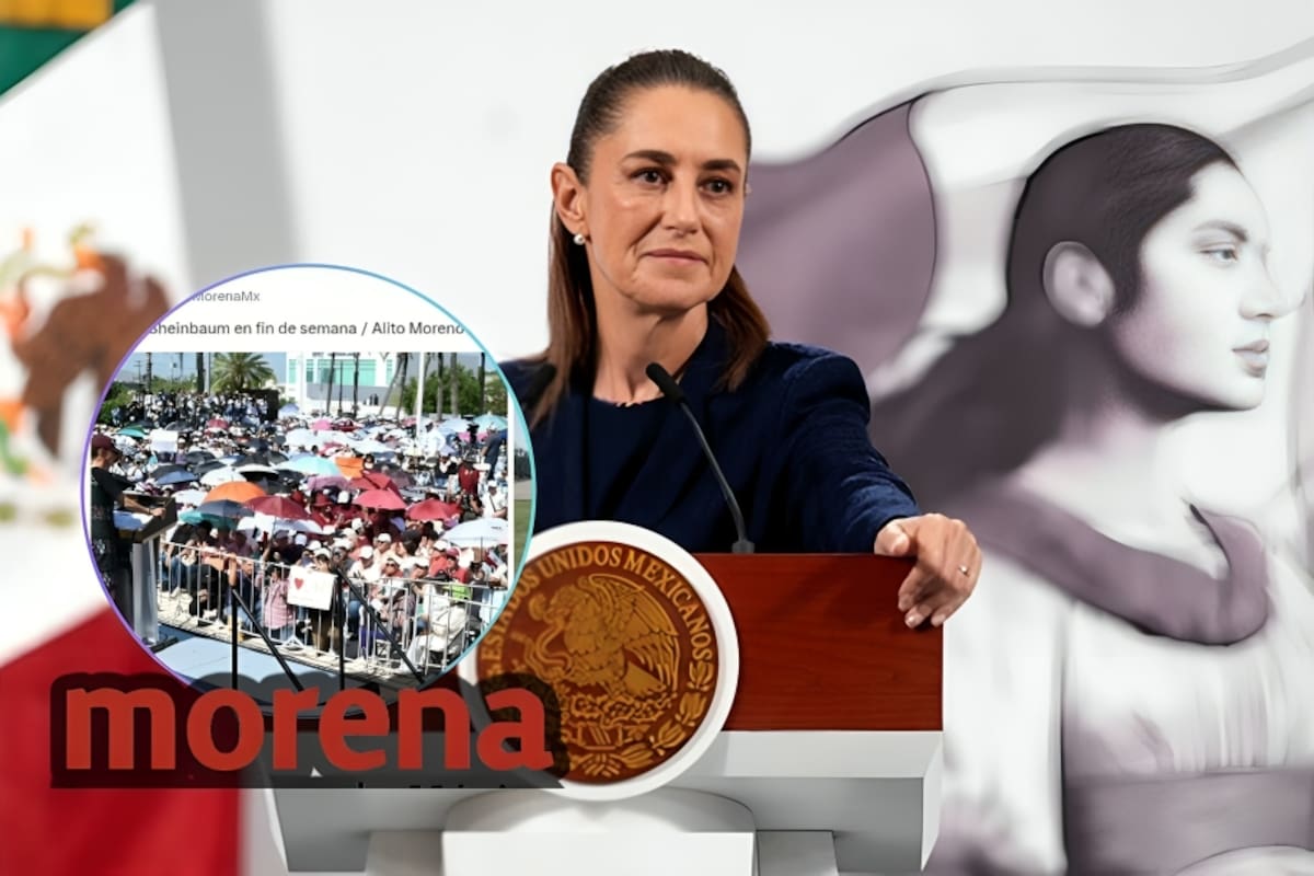 Morena contrasta el fin de semana de Claudia Sheinbaum y Alito Moreno: publica imágenes de la gira presidencial en Baja California Sur junto a los videos del dirigente del PRI jugando golf