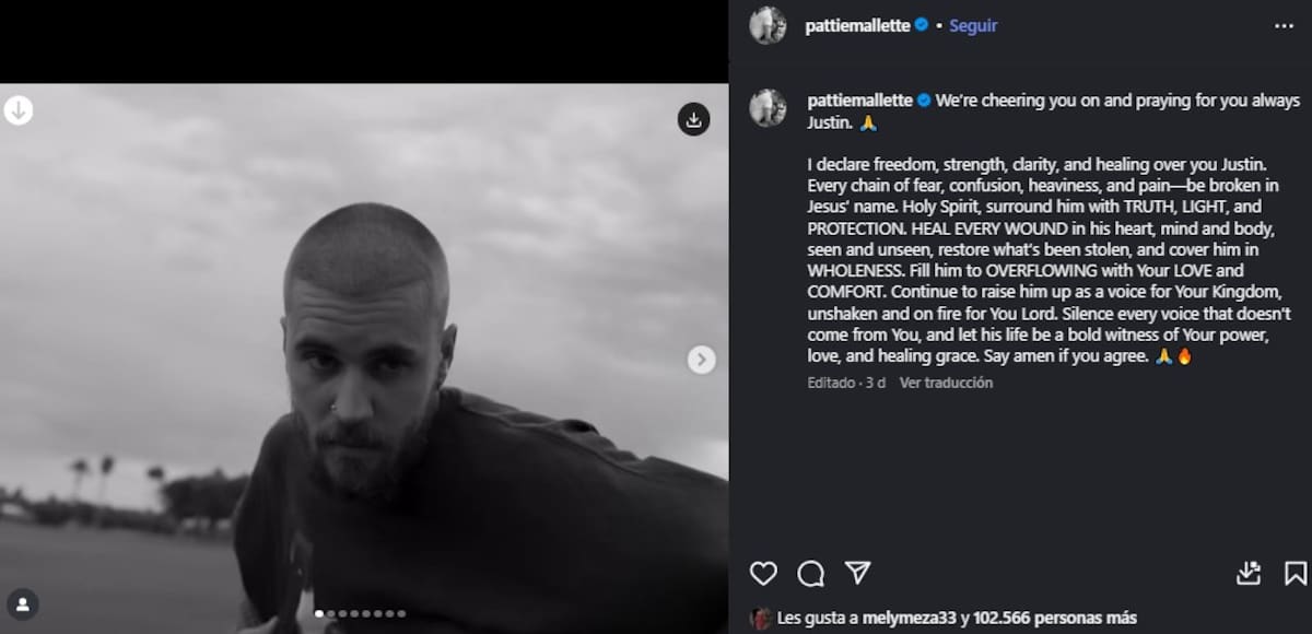 Pattie pide oraciones para Justin Bieber / Instagram @pattiemallette