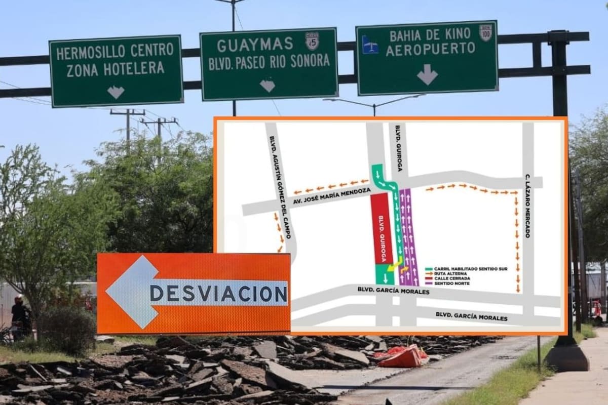 Cómo circular de norte a sur por el bulevar Quiroga en Hermosillo durante las obras y qué desvíos tomar por la calle Mendoza