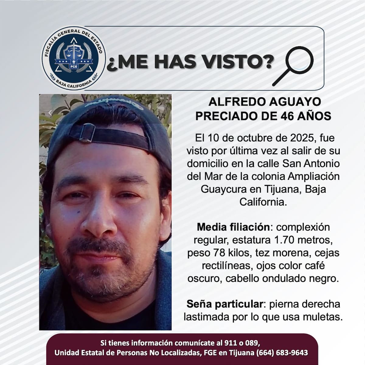 Fue visto por última vez el 10 de octubre de 2025.