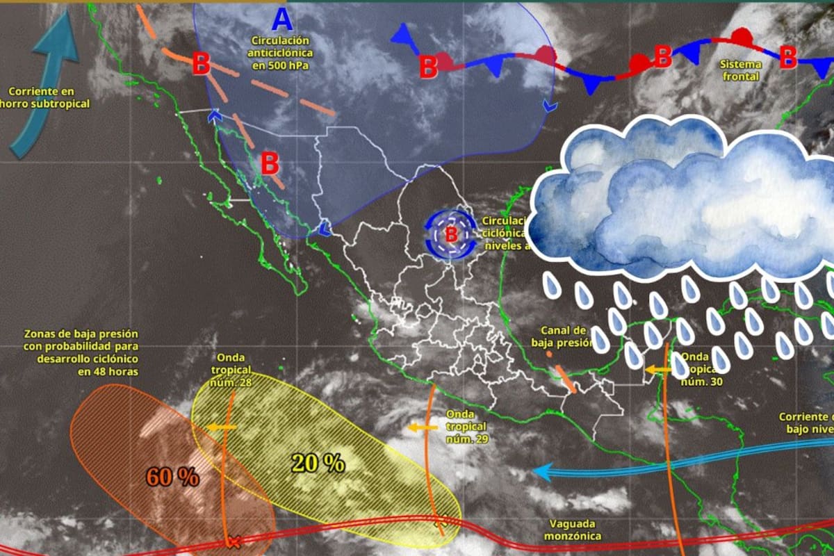 Monzón mexicano y ondas tropicales provocarán lluvias intensas este viernes en México