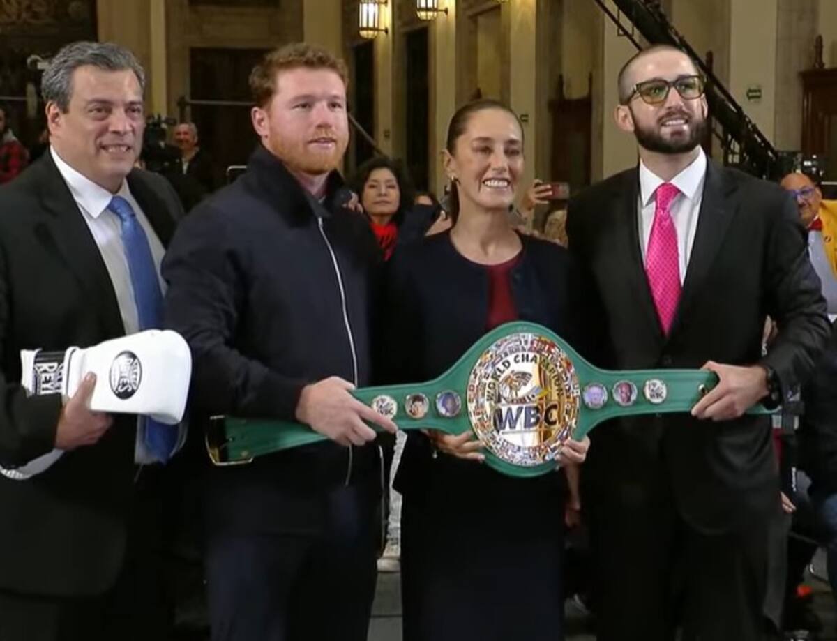 Sheinbaum y 'Canelo' Álvarez en la mañanera del Pueblo de este 29 de noviembre del 2024. | Captura de pantalla