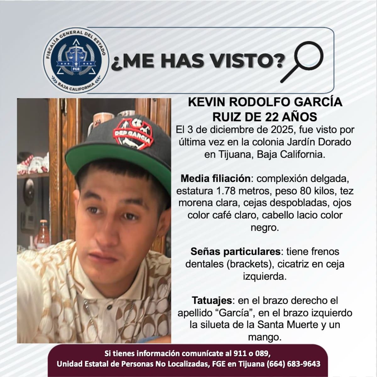 Fue visto por última vez el 3 de diciembre de 2025.