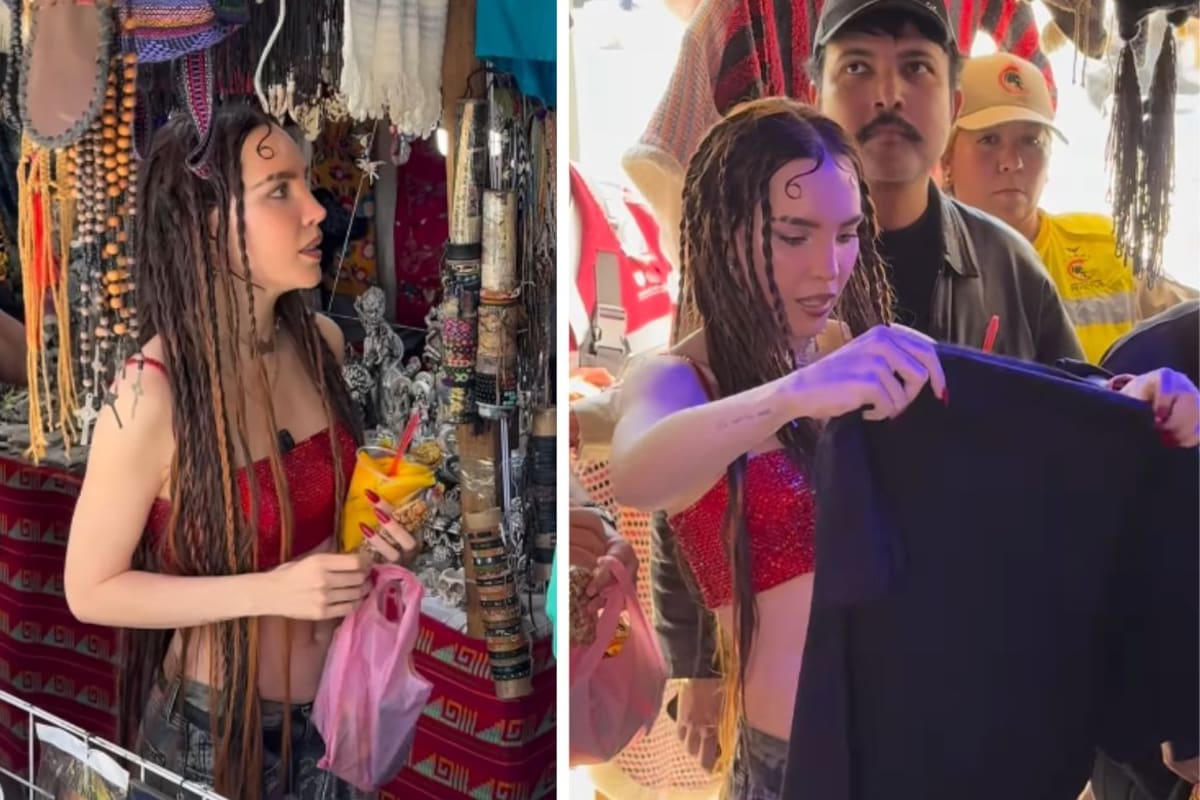 Captan a Belinda en tianguis de la CDMX comprando ropa y comiendo mangos con chile (VIDEO)