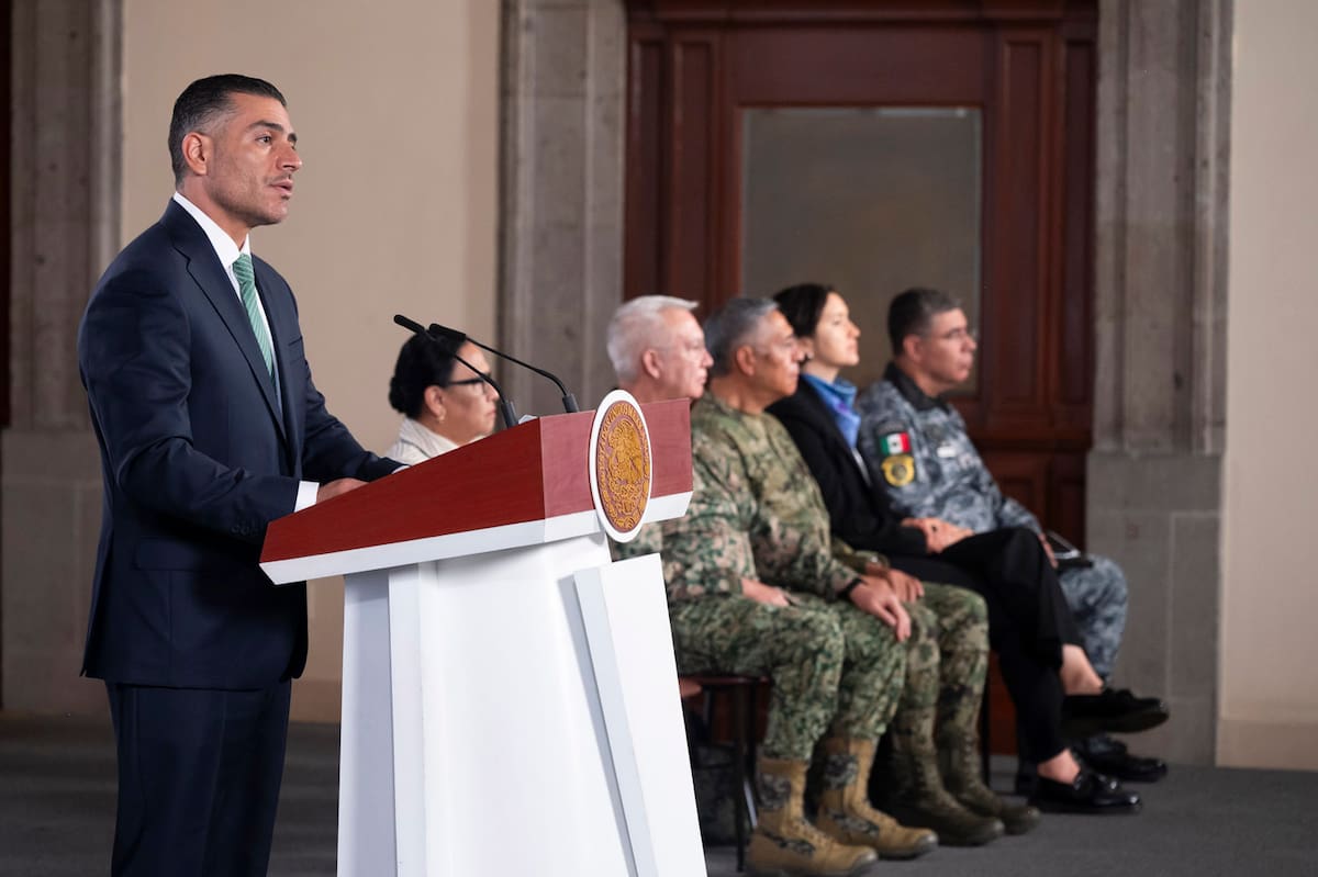 Cuauhtémoc, Ciudad de México. 16 de junio 2026. Conferencia de prensa matutina en el salón de la Tesorería de Palacio Nacional. Omar García Harfuch, secretario de Seguridad y Protección Ciudadana. | Foto: Saúl López Escorcia/Presidencia