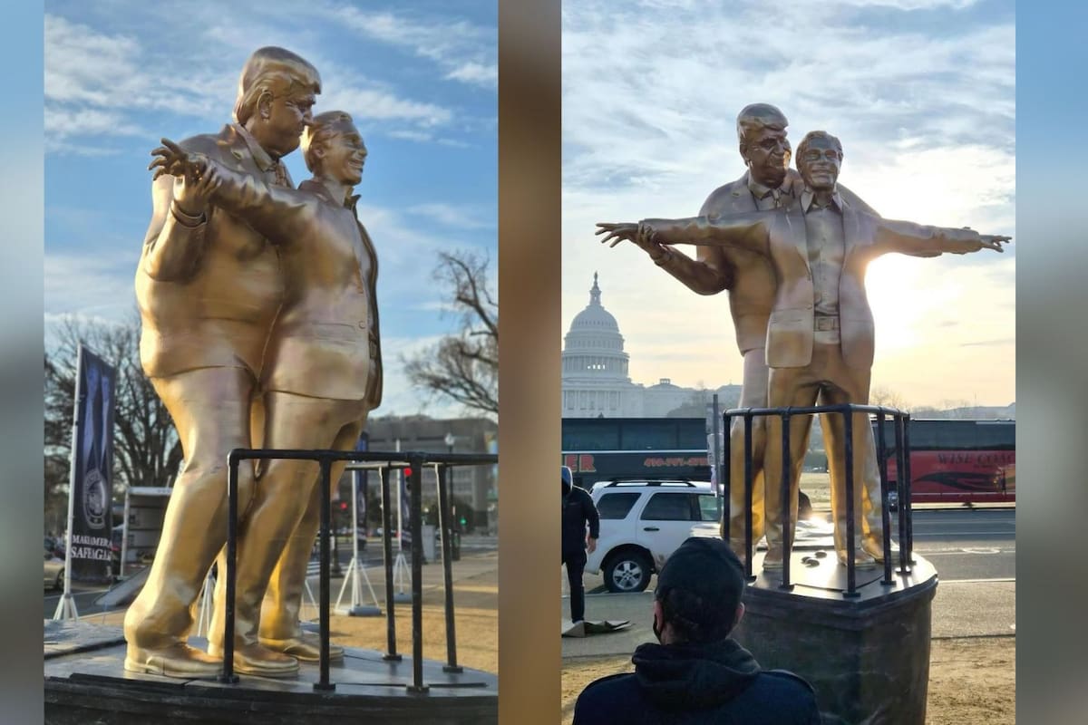 Instalan en Washington una polémica estatua de Donald Trump y Jeffrey Epstein inspirada en “Titanic”