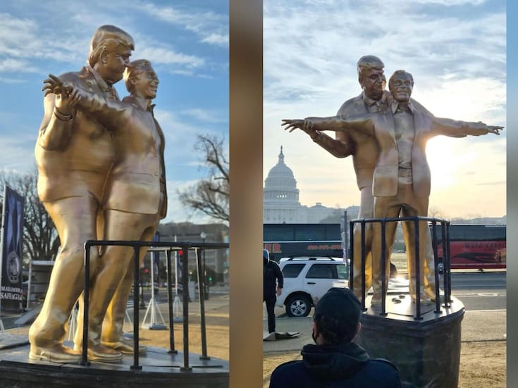 Instalan en Washington una polémica estatua de Donald Trump y Jeffrey Epstein inspirada en “Titanic”