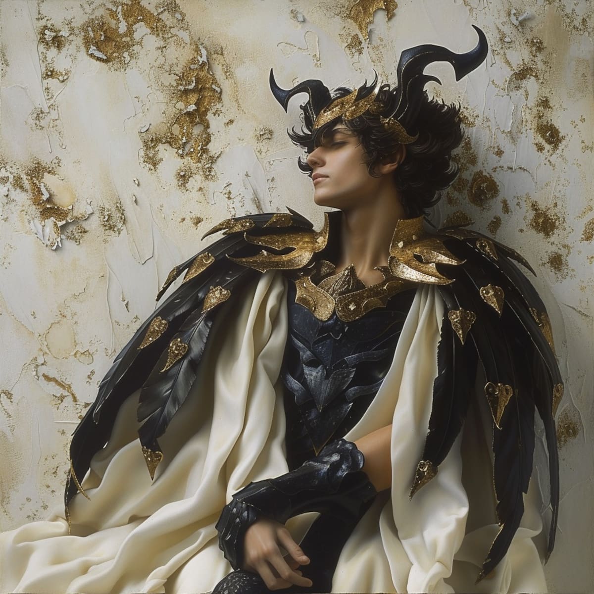 Hypnos, vestido con majestuosas mantas blancas al estilo griego, toma forma en esta intrigante representación de la IA.