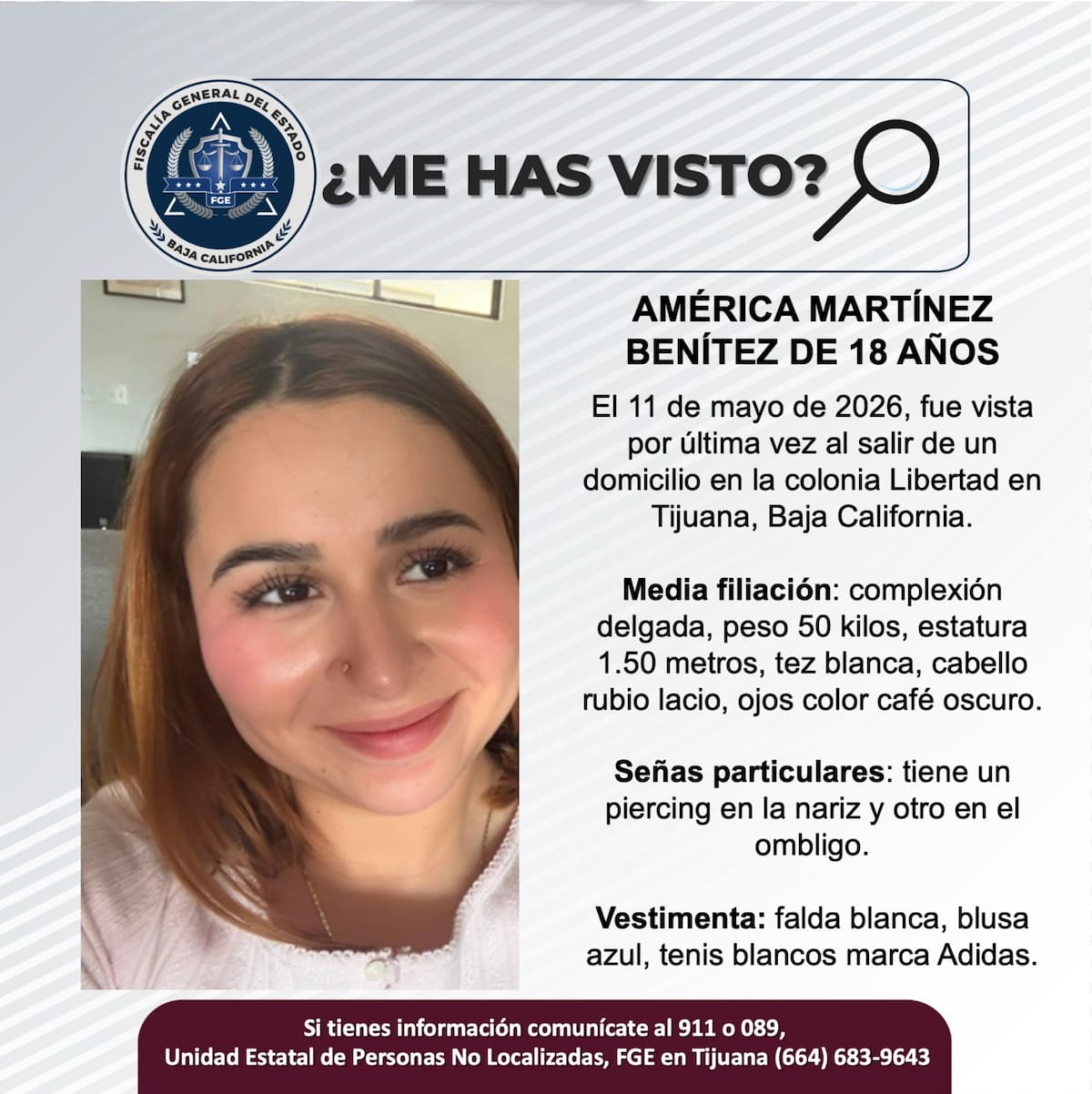 Fue vista por última vez el 11 de mayo de 2026.