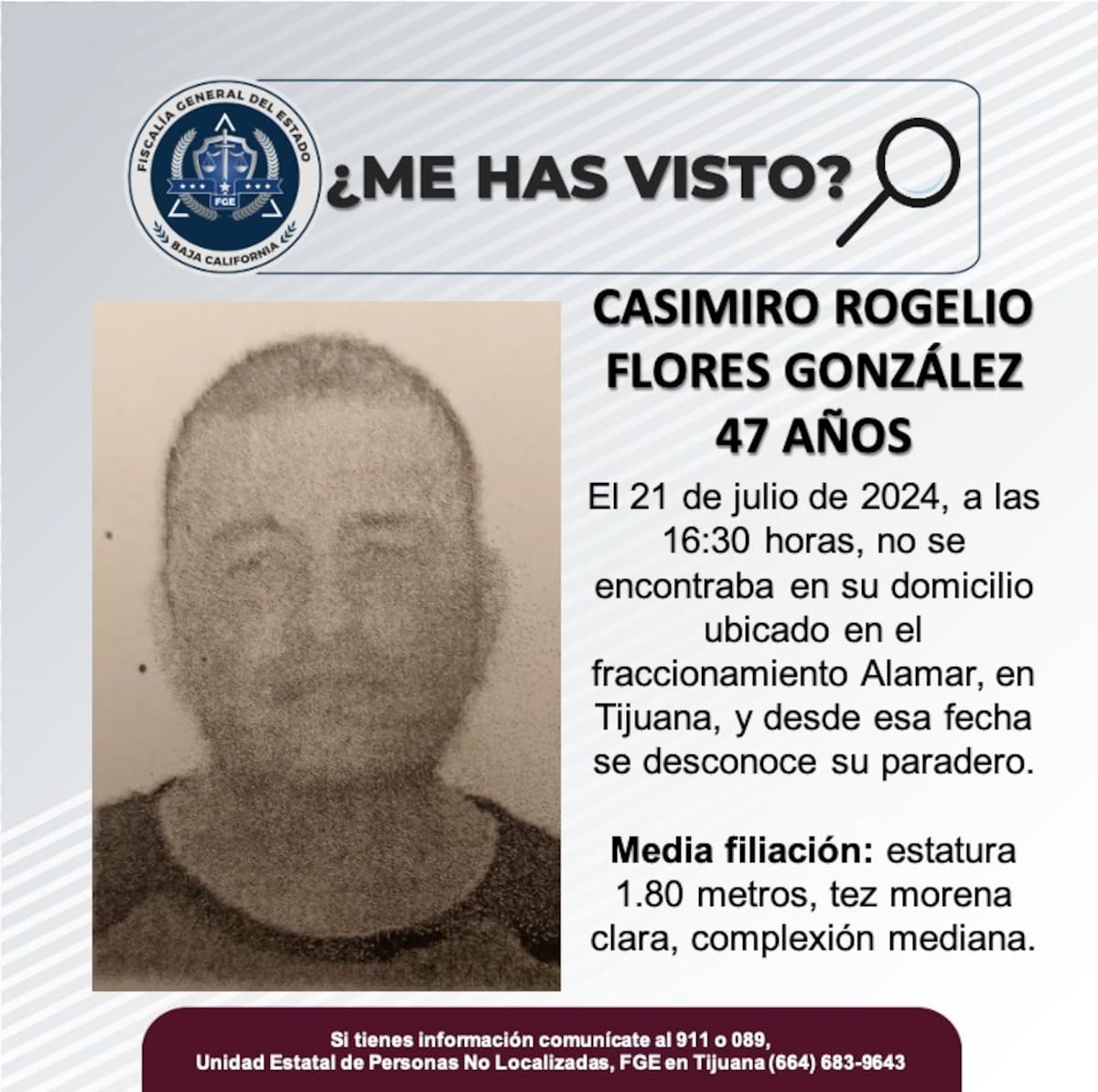 Casimiro Rogelio Flores González fue visto por última vez el 21 de julio del 2024.