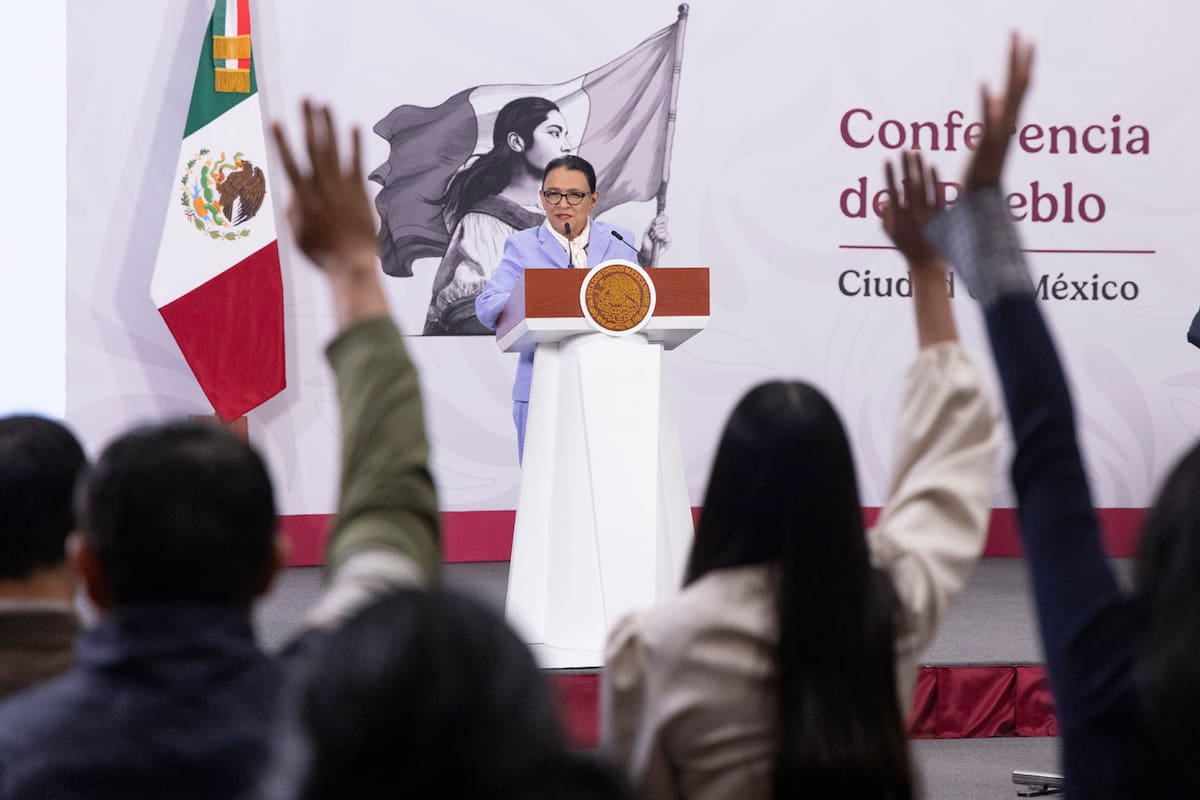 Rosa Icela Rodríguez Velázquez, secretaria de Gobernación en Conferencia de prensa matutina “Conferencia del Pueblo” en el Salón Tesorería de Palacio Nacional. | Foto: Carlos Ramos Mamahua / Presidencia