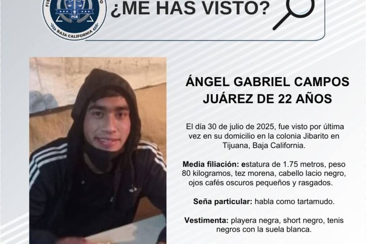 Se busca a Ángel Gabriel Campos Juárez de 22 años