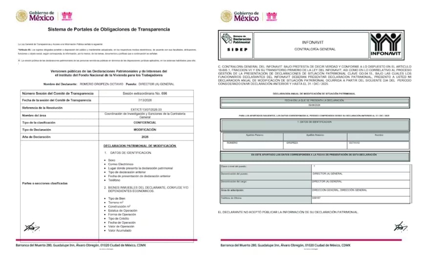 En la resolución EXT/CT/13/07/2026.03, el Comité de Transparencia del Infonavit dio trámite a la solicitud de Romero para mantener bajo confidencialidad su información.