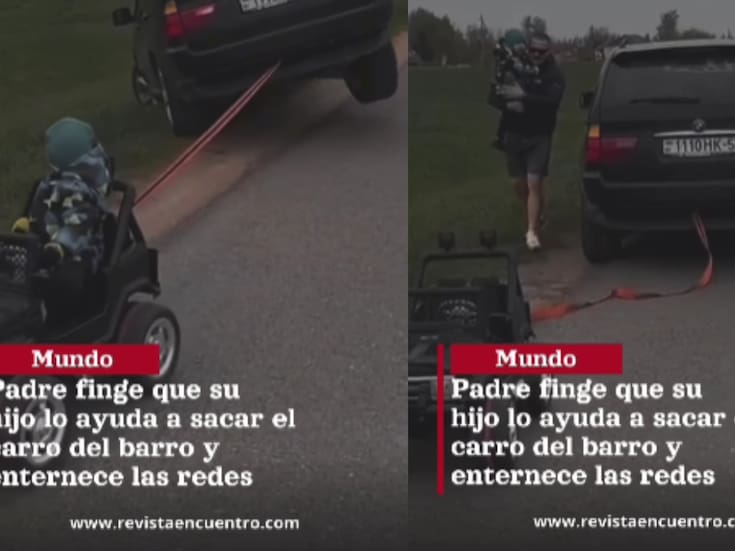 “Todo por su hijo”: padre finge que su pequeño lo ayuda a desatascar el coche con uno de juguete