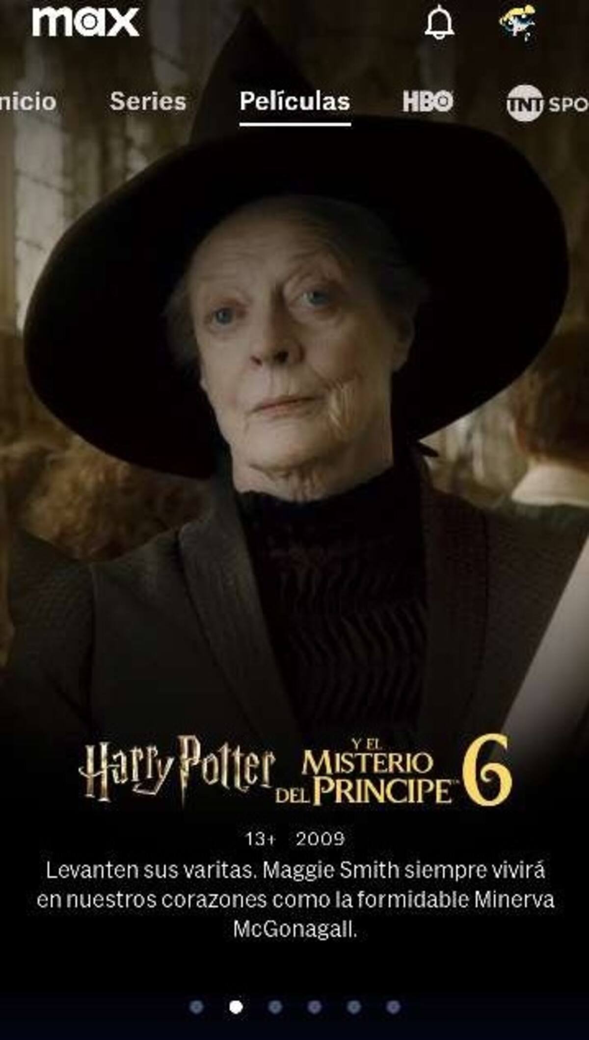 La plataforma Max también ha honrado su memoria, con una dedicatoria en las secciones de Harry Potter. La frase dice