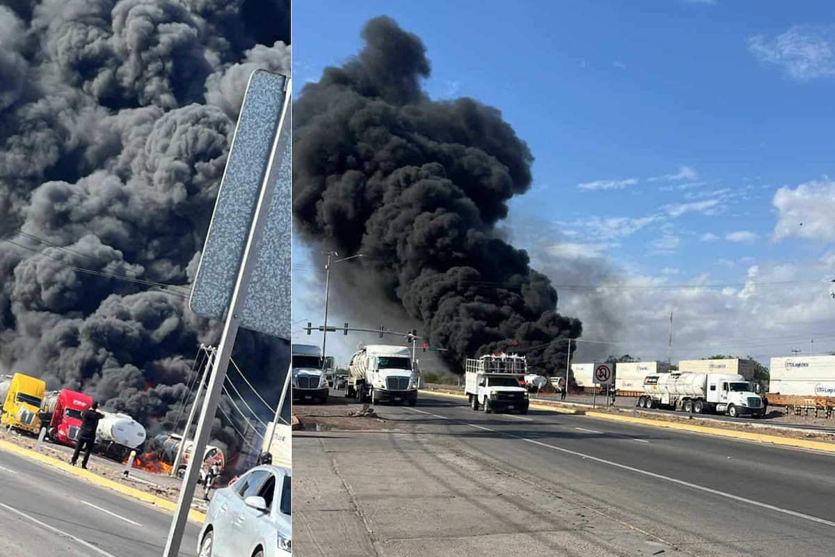 Pipa choca contra tren en Ciudad Obregón, se desata gran incendio y cierran carretera 15; hay tres lesionados