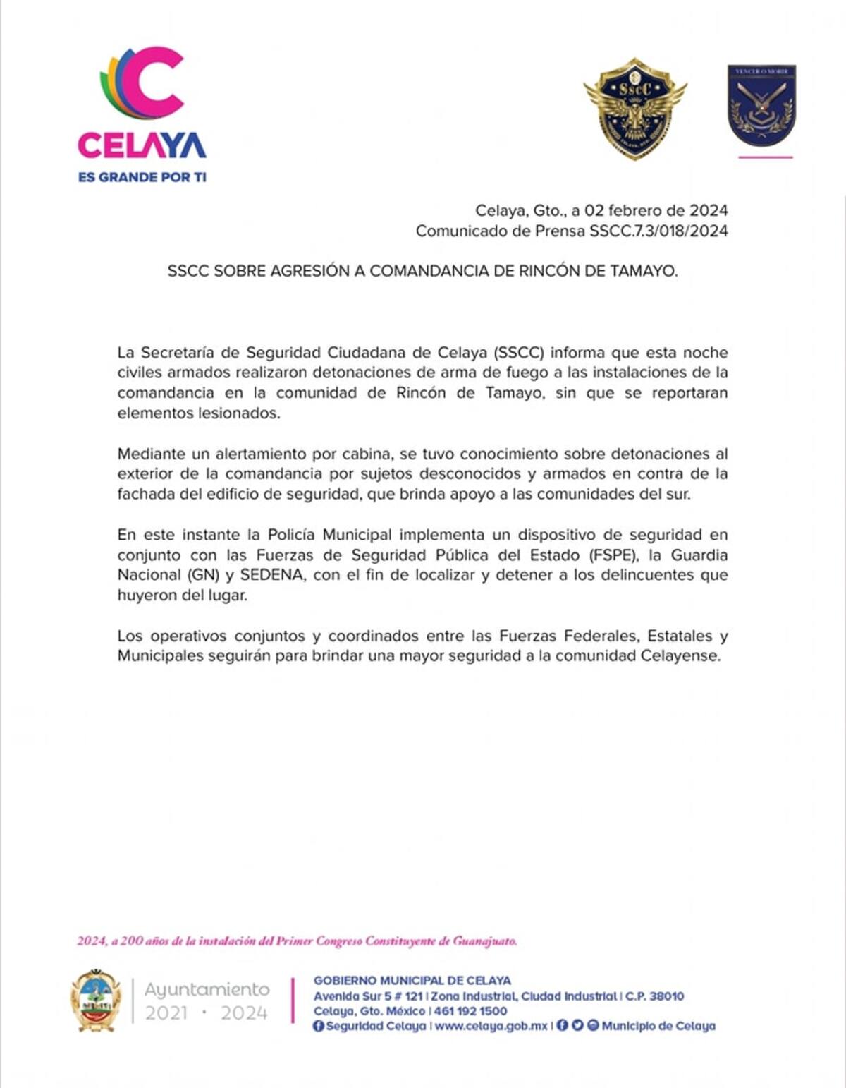 La SSCC informó que no se reportaron elementos lesionados. FOTO: Facebook