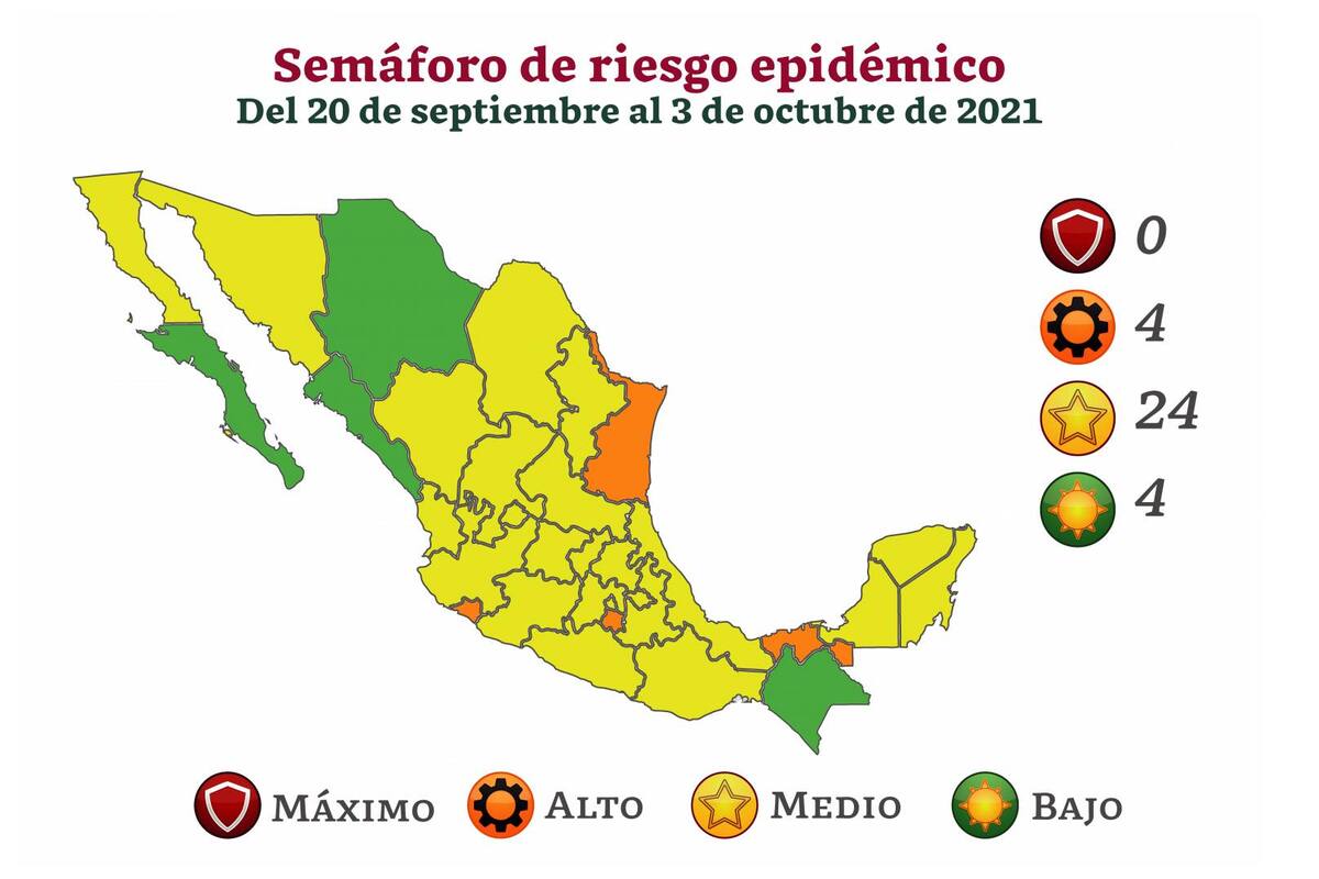 Semáforo Covid en México: 75 por ciento del País se ubica en color amarillo