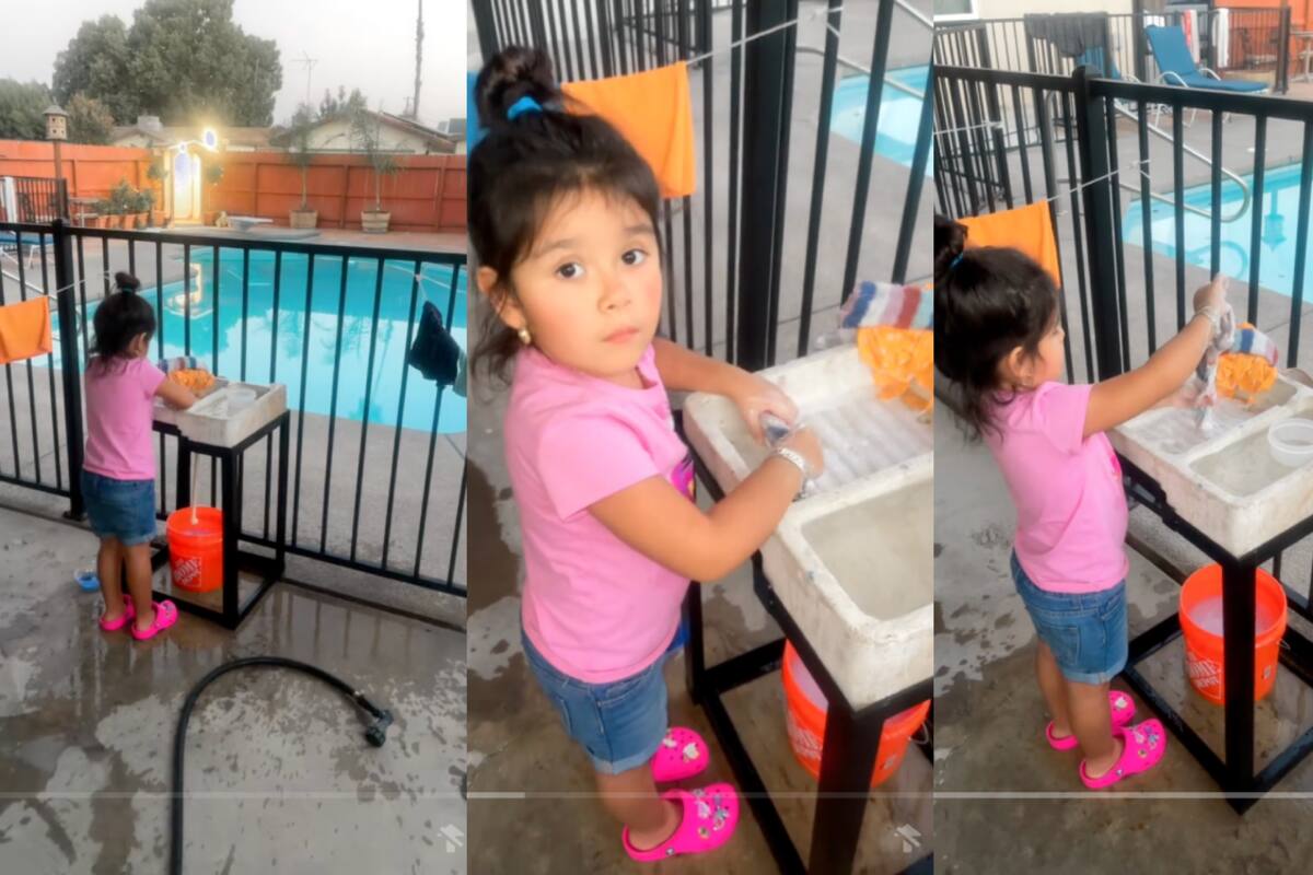 VIRAL: madre enseña a su hija a lavar su ropa desde pequeña en un lavadero