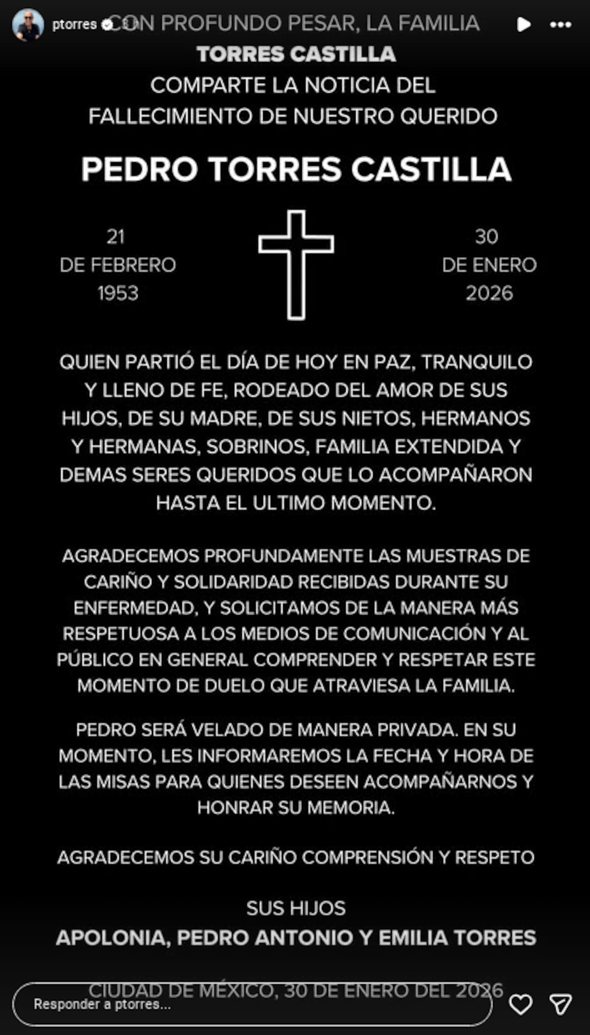 Muere Pedro Torres, reconocido productor de Televisa | captura de pantalla (@ptorres)