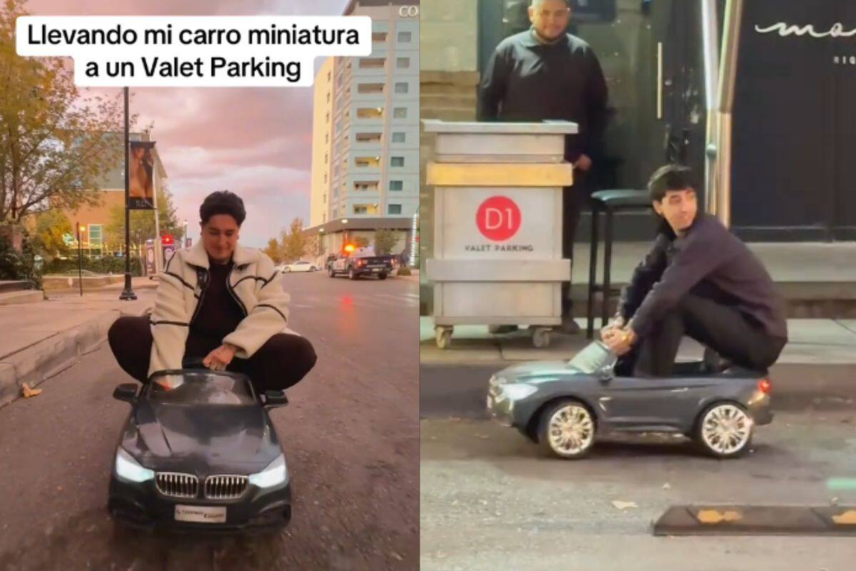 Influencer lleva un carro en miniatura a un Valet parking para ver la reacción de las personas