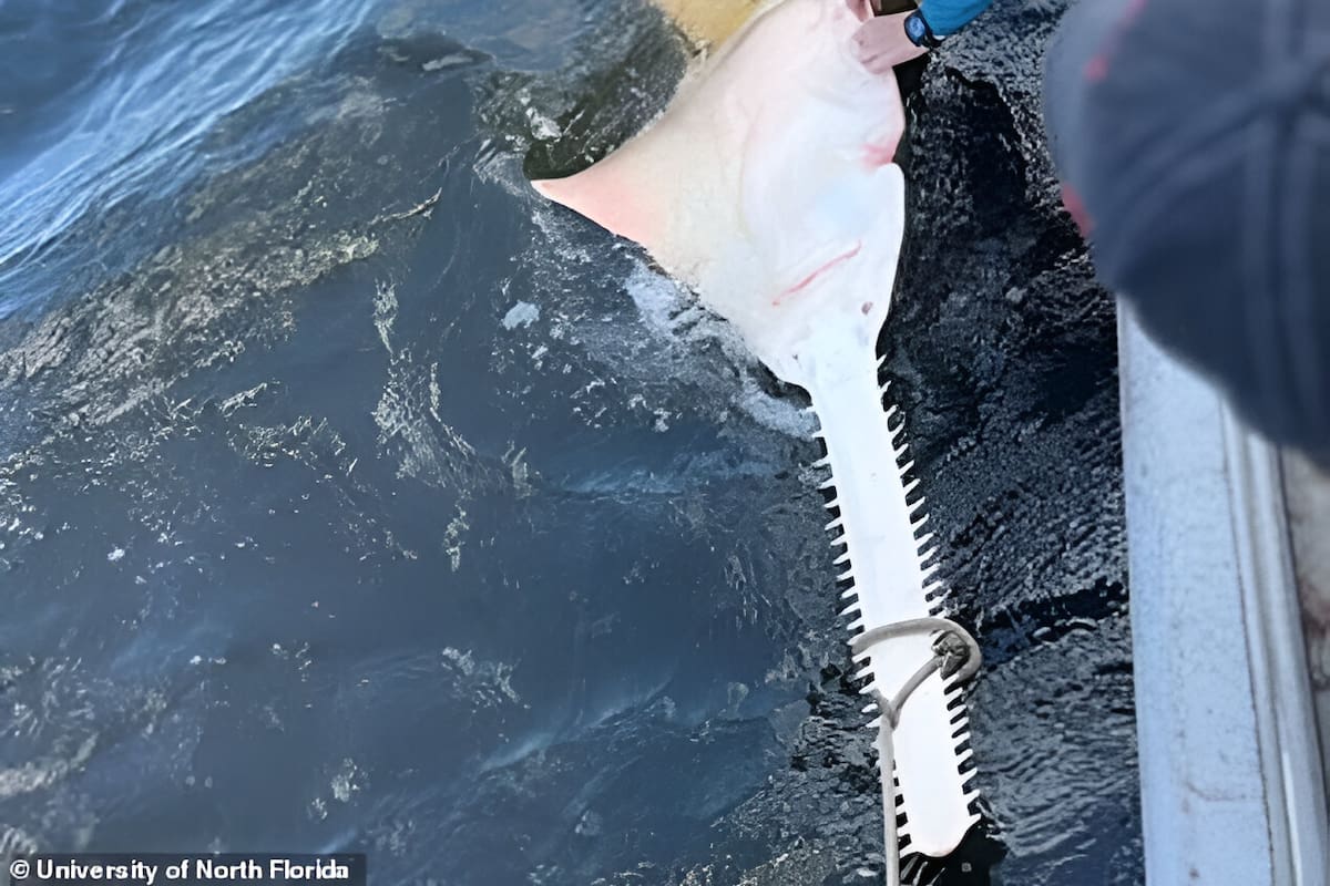 ¡Increíble! Pescan en Florida a un tiburón prehistórico con sierra y 32 dientes