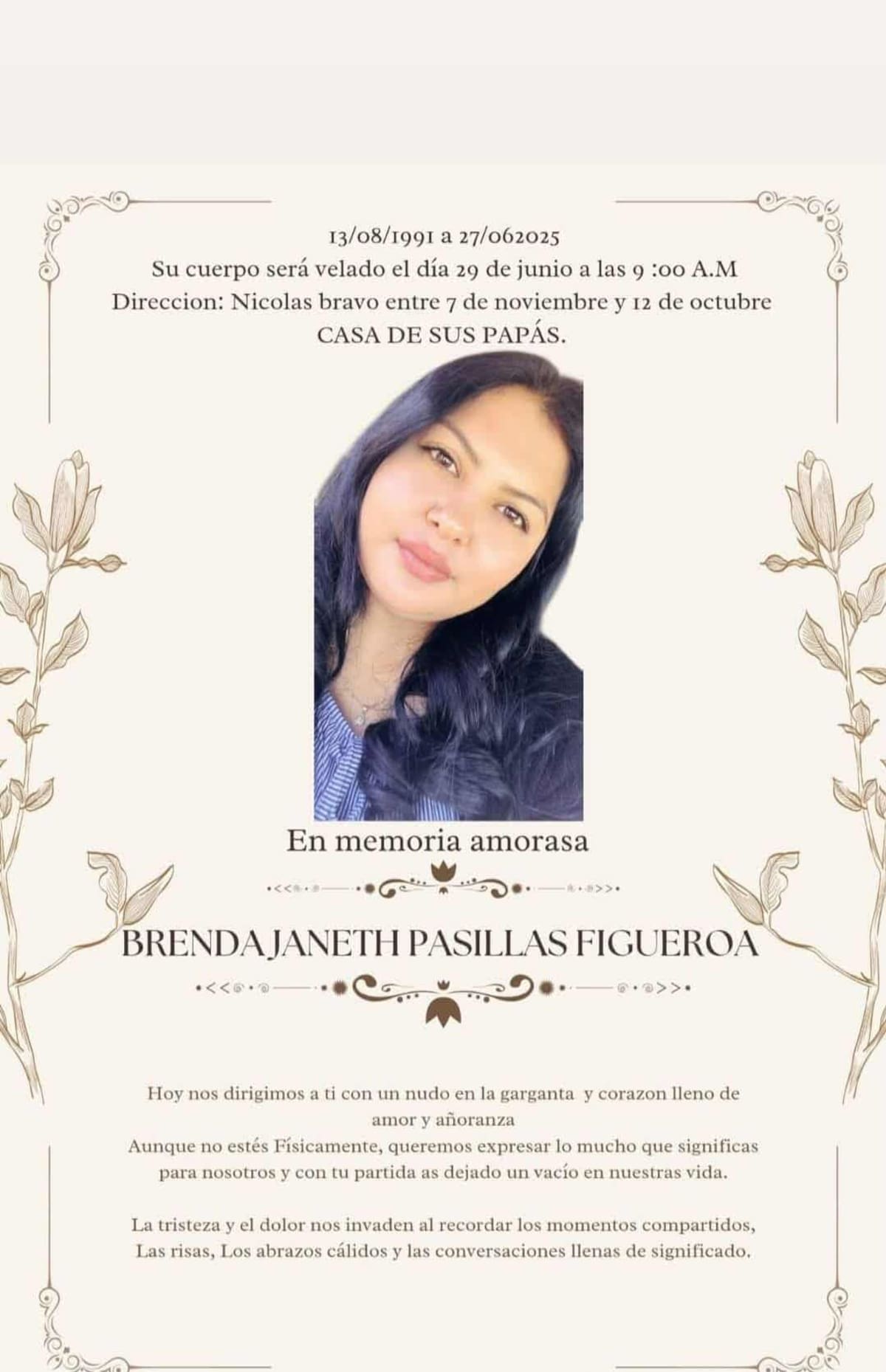 La mujer era madre de dos gemelos de 12 años, a quienes cuidaba con dedicación, según relató su hermana Mónica Pasillas. Foto: cortesía