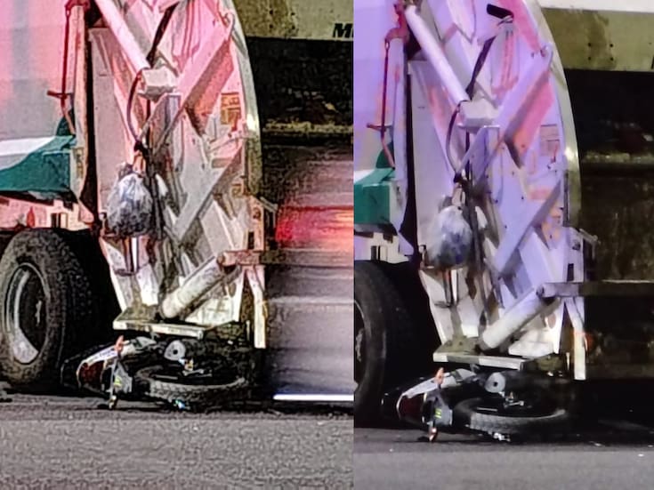 Choque de camión recolector de basura y motociclista